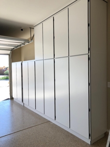 Bright white garage cabinets