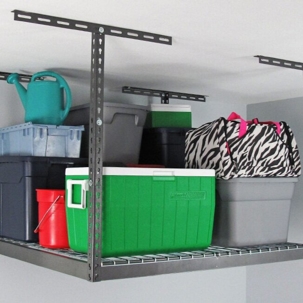 an overhead garage storage rack