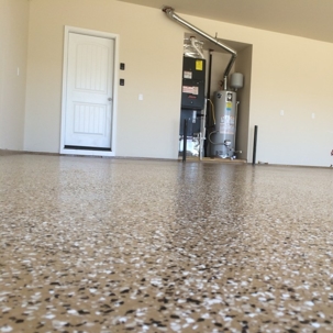 light-colored, speckled epoxy floor coating