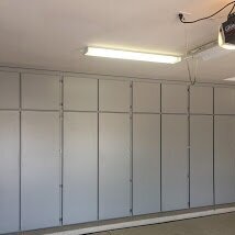 a wall of garage cabinets